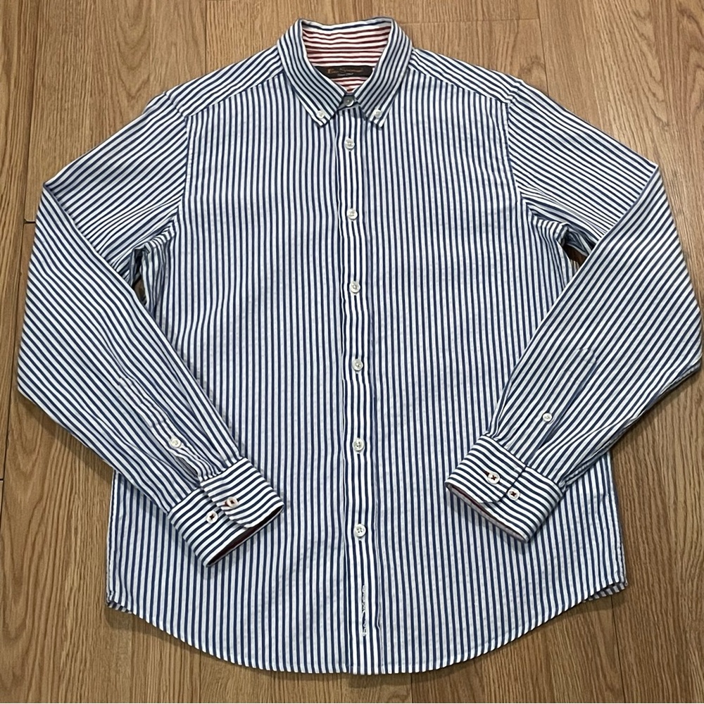 Ben Sherman Men’s Medium Long Sleeve Button Down Seersucker Shirt Striped Slim